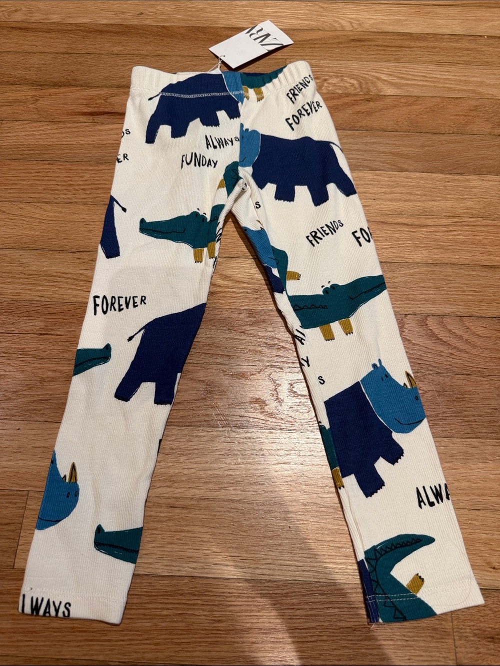 Zara Cream ribbed Leggings pants with Dinosaur Animal Print NEW NWT sz 4-5